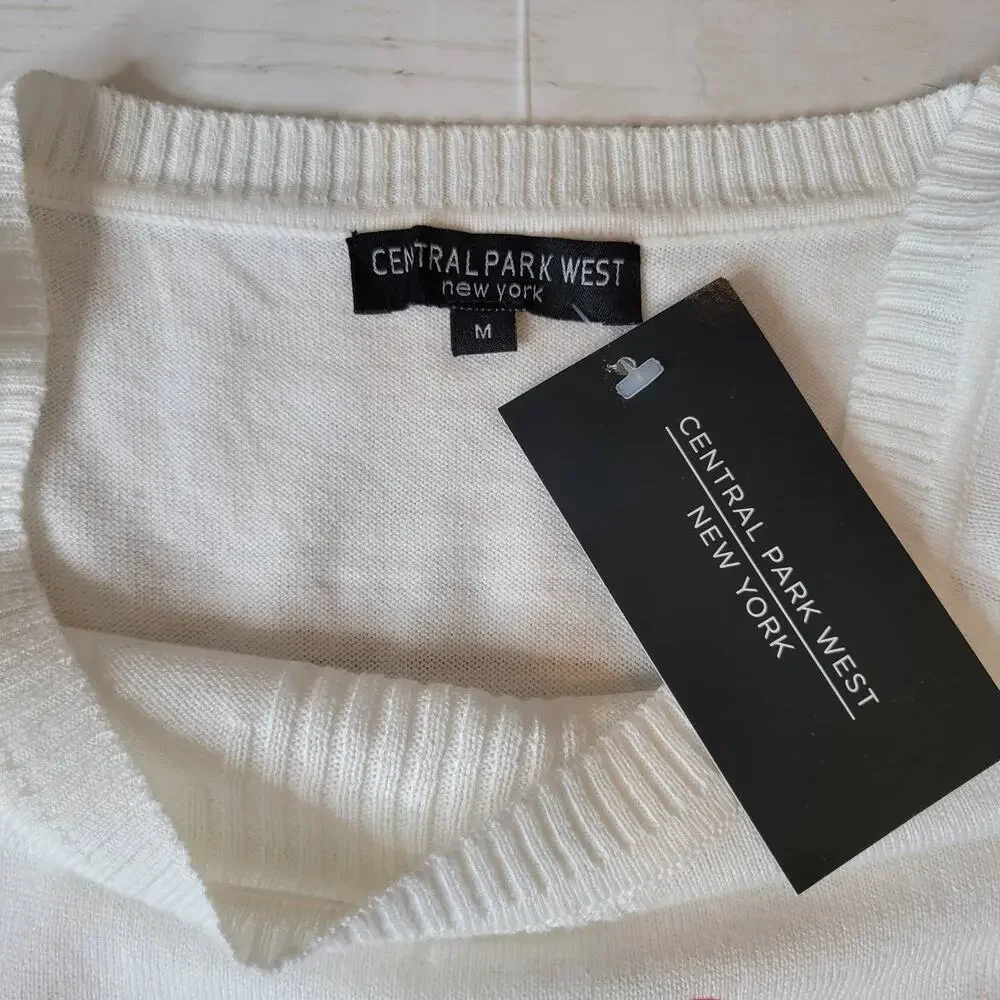 Central Park West Linen Blend Stripe Sweater Heart Detail Size - Picture 5 of 10